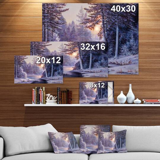 Designart - Winter Forest with the River in Frosty Day